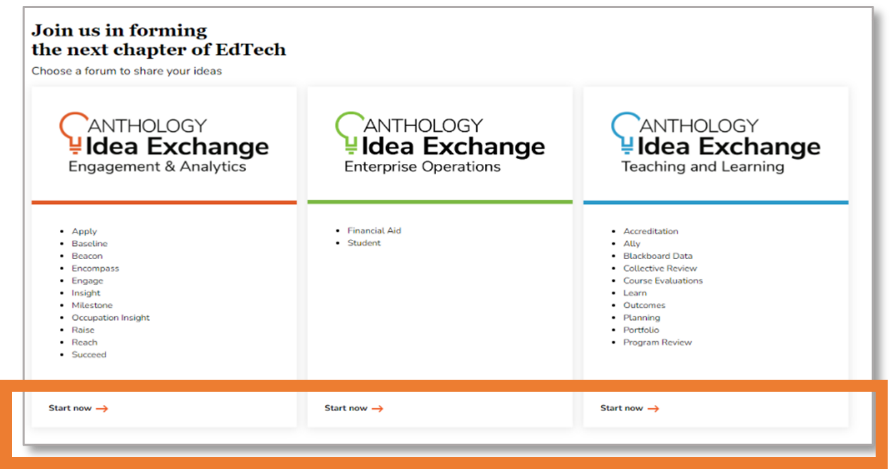Idea exchange homepage